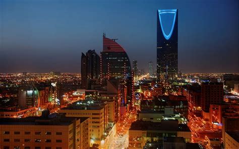 Download wallpapers Kingdom Centre, Riyadh, Saudi Arabia, skyscrapers, night, evening, city ...