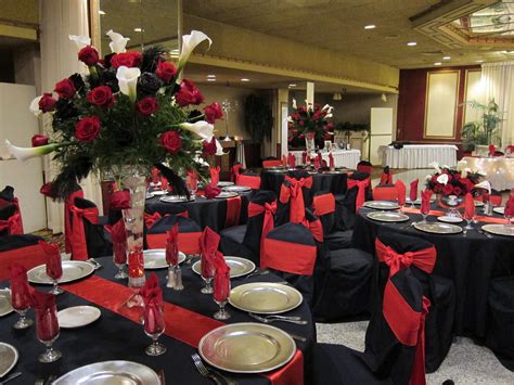 red and black wedding reception | Black and gold party decorations, Red and white weddings ...