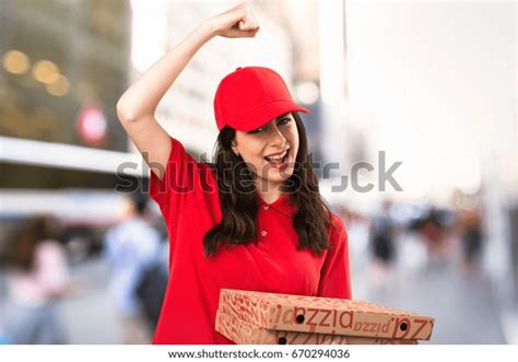 Lucky Pizza Delivery Woman On Unfocused Stock Photo 670294036 | Shutterstock