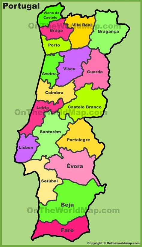 Administrative divisions map of Portugal - Ontheworldmap.com