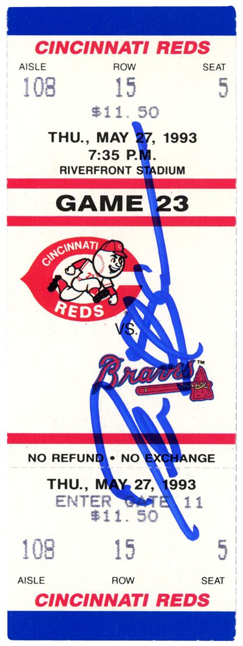 Deion Sanders Autographed Atlanta Braves 5/27/1993 vs Reds Ticket BAS ...