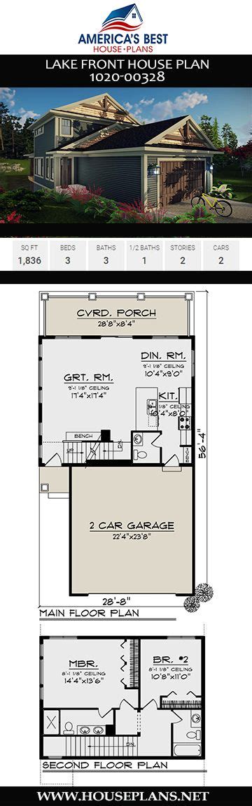 House Plan 1020-00328 - Lake Front Plan: 1,836 Square Feet, 3 Bedrooms, 3.5 Bathrooms | Lake ...