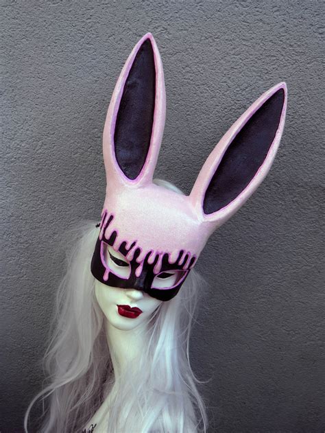 Milkshake Bunny Mask Pink Bunny Mask Rabbit Mask Pink Mask Paper Maché Mask Masquerade Animals ...