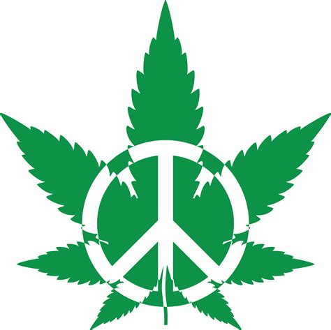 Free Clipart Of A green pot leaf with a peace symbol