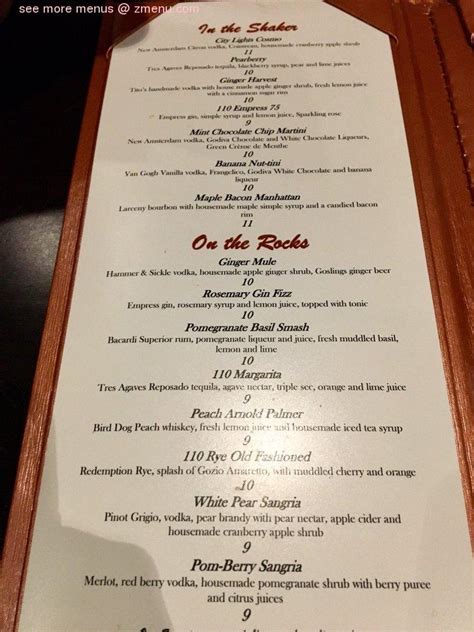 Menu at 110 Grill pub & bar, Worcester