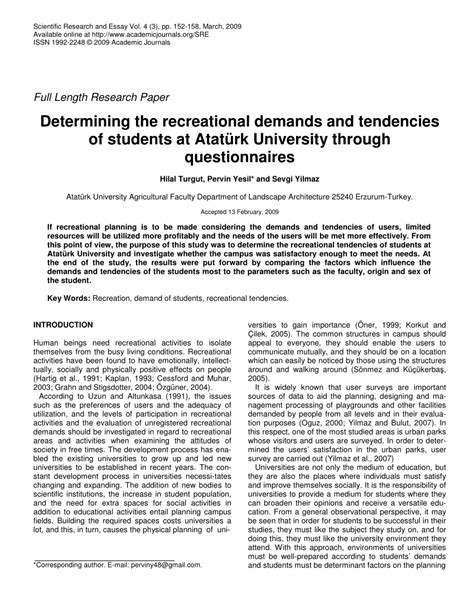 (PDF) Determining the recreational demands and tendencies of students at Atatürk University ...