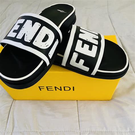 Fendi Women's Black and White Slides | Depop