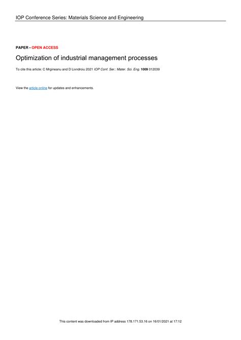 (PDF) Optimization of industrial management processes