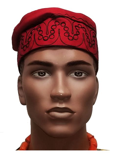 African Red Kufi Hat with Black Embroidery - Walmart.com