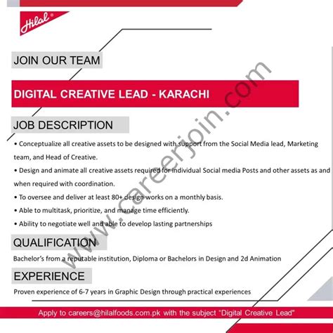 Hilal Foods Pvt Ltd Jobs Digital Creative Lead