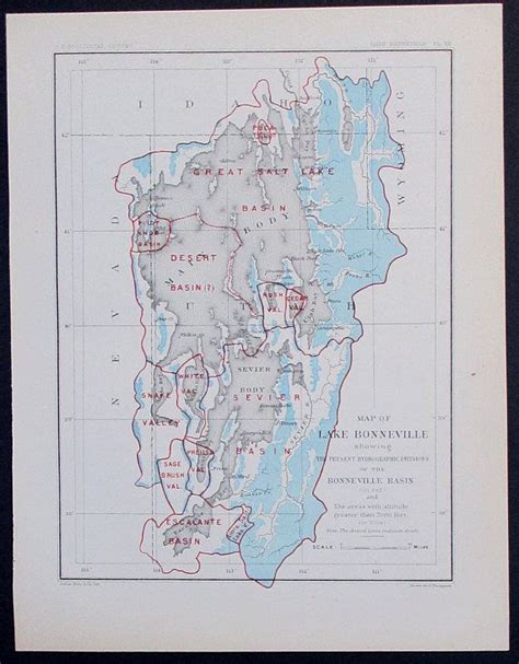 1890 Lake Bonneville Map Current Hydrographic Divisions. | Etsy | United states geological ...