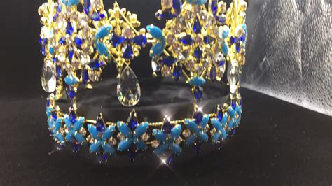 Full Round Crown Miss World Tiara Pageant Blue Stone Tall Crown - Buy Full Round Crown Miss ...