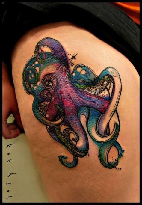 art cute animal tattoo underwater watercolor Octopus color squid tattoo ...