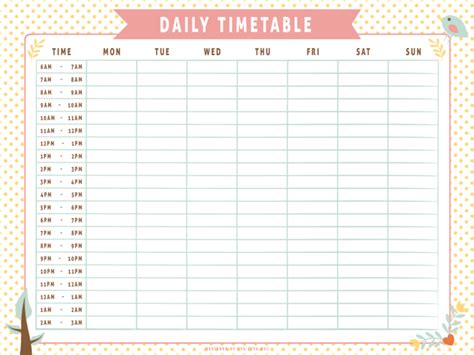 Time Table Template – Word, Excel, PDF Free | Study timetable template ...