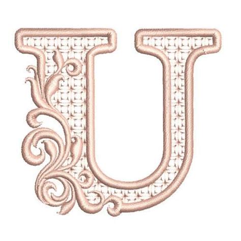 the letter u is made up of white and pink thread with an intricate ...