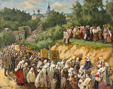 Religious Procession at the Pskovo-Pechersky Monastery | Ruzhnikov Russian Painting Collection