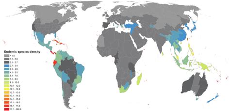 Endemic accumulation map. Colors show the numbers of endemic species as... | Download Scientific ...