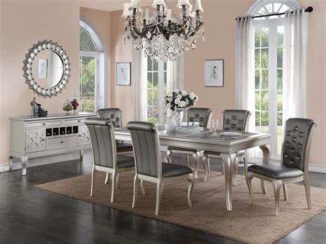 F2151 Gray Dining Table by Poundex | Grey dining tables, Formal dining room sets, Fabric dining ...