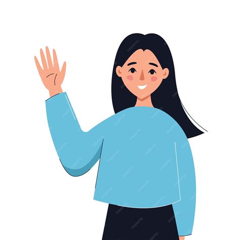 Premium Vector | Welcoming woman. Girl saying hello and waving with ...