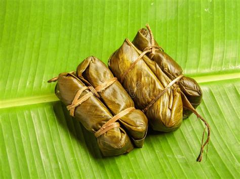 Thai Sticky Rice Wrapped in Banana Leaf, Thai Local Dessert Stock Image ...