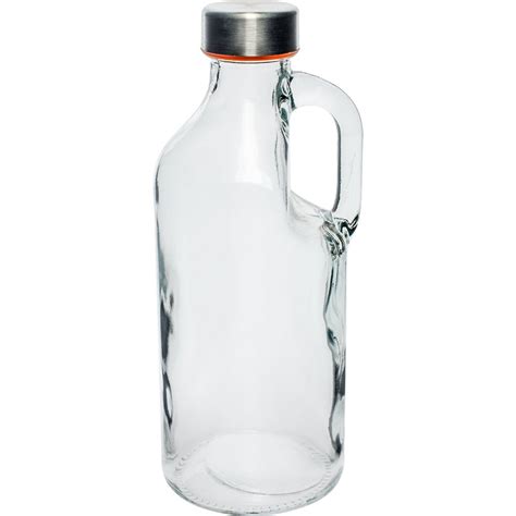 1 liter Glass Bottle with handle and silver caps