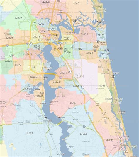 Jacksonville Florida zip code map - Jacksonville FL zip codes on map (Florida - USA)