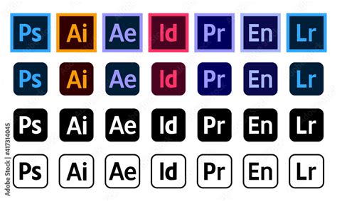 Adobe Products Icon Set: Illustrator, Photoshop, InDesign, Premiere Pro, After Effects, Acrobat ...