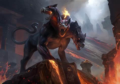 Download Creature Lava Fantasy Cerberus HD Wallpaper by JACK WANG