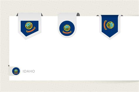 Label flag collection of US state Idaho in different shape. Ribbon flag template of Idaho ...