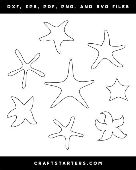 Starfish Outline Patterns: DFX, EPS, PDF, PNG, and SVG Cut Files