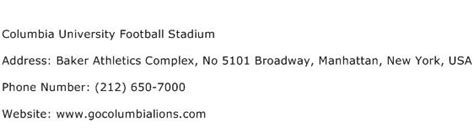 Columbia University Football Stadium Address, Contact Number of Columbia University Football Stadium