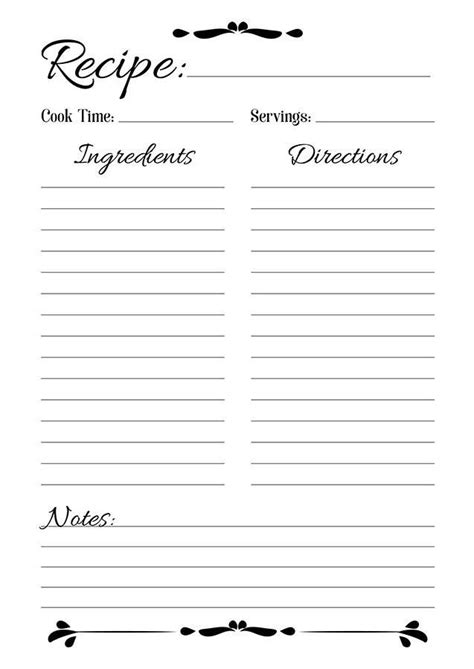 Recipe Sheet Printable, Recipe Page Template, Blank Recipe Page, Recipe Book, Printable Recipe ...