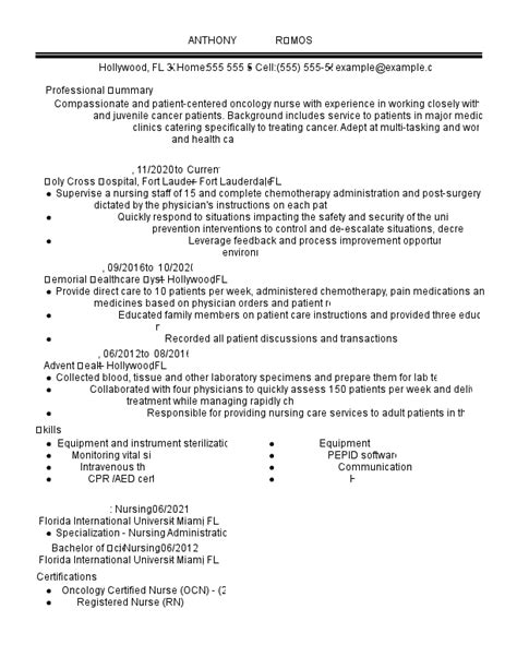 Oncology Nurse Resume Sample