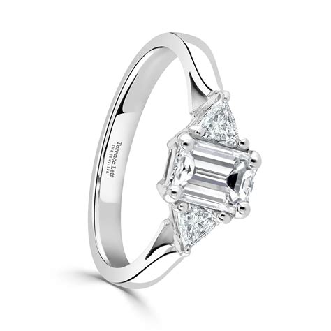 Platinum Emerald Cut & Trilliant Cut Diamond Three Stone Ring DR1740