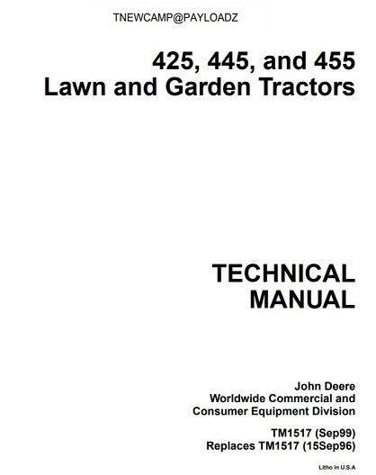 John Deere 425, 445, and 455 Lawn and Garden Technical Manual – John ...