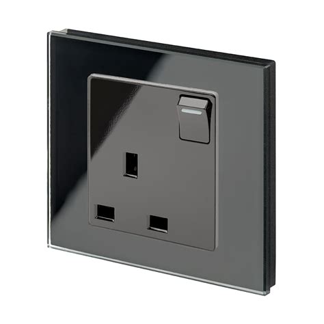 Crystal PG 13A Single Plug Socket with Switch Black - RetroTouch Designer Light Switches & Plug ...