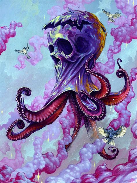 Skull Art Print Octopus Artwork Wall Art Art Poster | Etsy