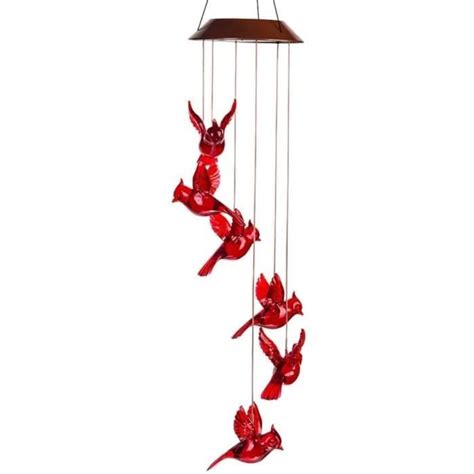 Solar Red Bird Wind Chimes Outdoor, Cardinal Bird Wind Chime, Cardinal ...