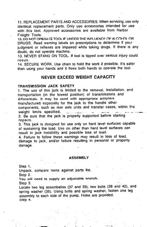 Harbor Freight 3000 Lb 2 Stage Transmission Jack Product Manual 33884