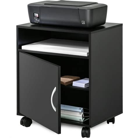 FITUEYES Printer Stand with Adjustable Storage Mobile Black Wood Work ...