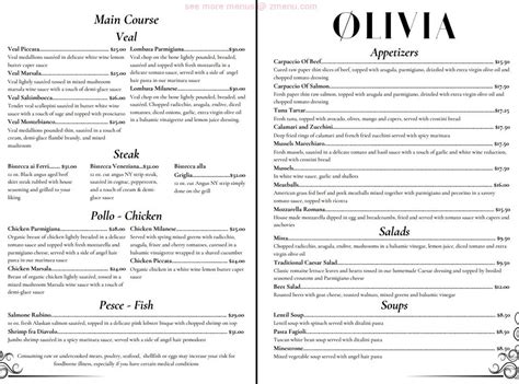 Online Menu of Olivia Restaurant & Roof Top Restaurant, Hollywood ...