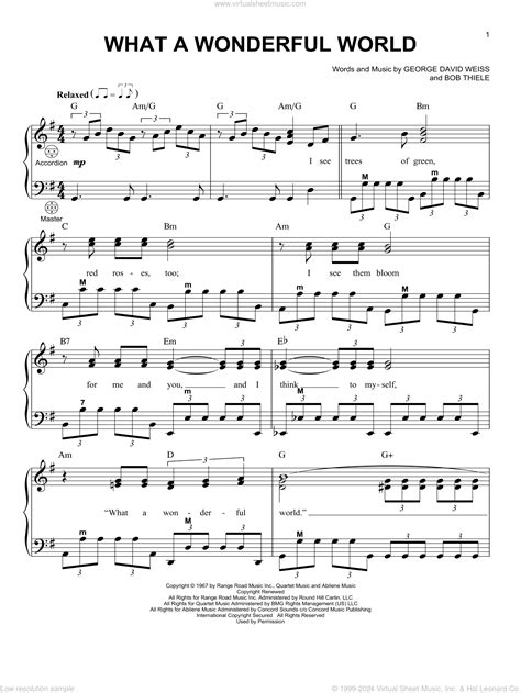 What A Wonderful World sheet music for accordion (PDF)