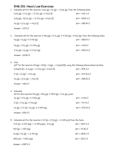 Hess's Law Examples With Answers | PDF