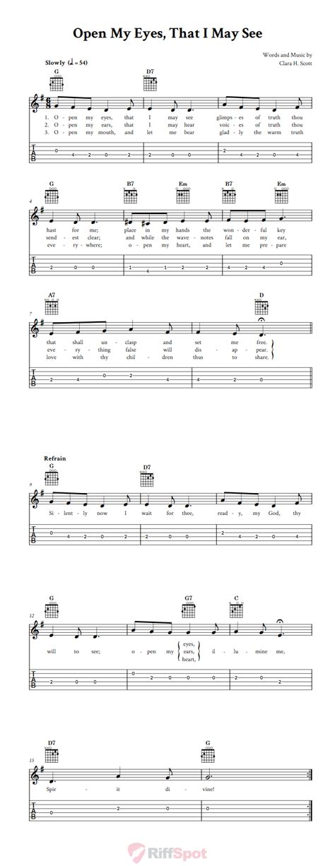 Open My Eyes, That I May See - Easy Guitar Sheet Music and Tab with ...