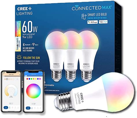 Cree Lighting Connected Max Smart Led Bulb A19 60W Tunable White + Color Changing, 2.4 Ghz ...