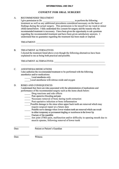 Consent For Oral Surgery Printable Pdf Download | Printable Consent Form