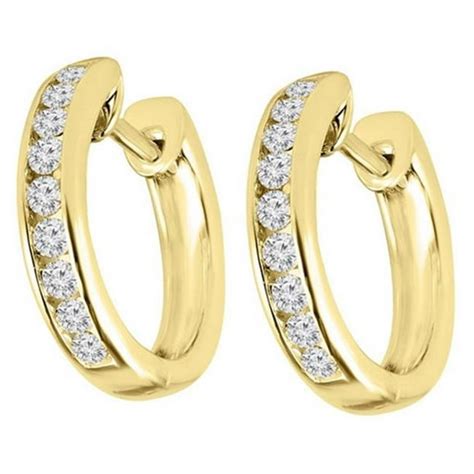 Majesty Diamonds - Channel Set Diamond Huggie Hoop Earrings in 14K Yellow Gold, 0.5 Carat ...