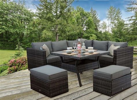 Rattan Patio Outdoor Garden Corner Sofa Dining Table Chairs Set Aluminuim - Lodge Furniture UK