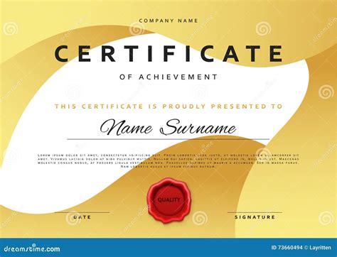 Template Certificate Design in Gold Color. Stock Vector - Illustration of brochure, achievement ...