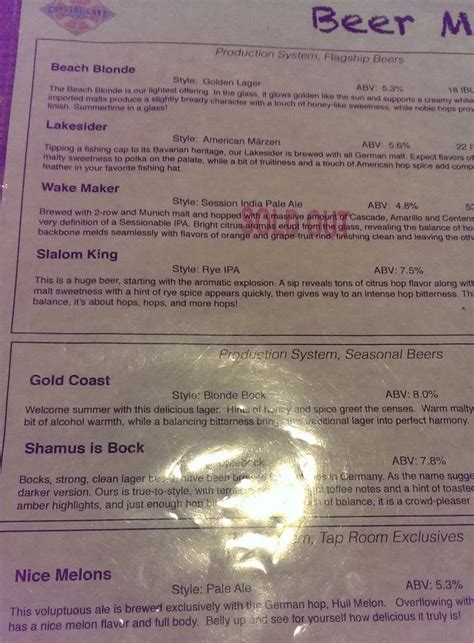 Menu at Crystal Lake Brewing pub & bar, Crystal Lake